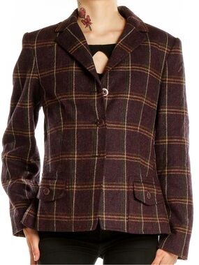 Talbots Purple Plaid Wool Blazer Jacket
